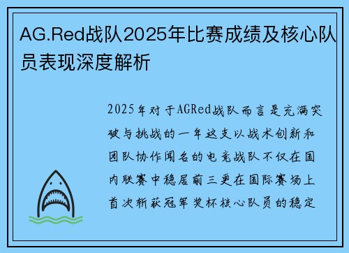 AG.Red战队2025年比赛成绩及核心队员表现深度解析